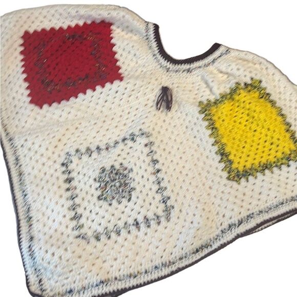 Handmade Multicolor Crochet Grannysquare Detail Design Pullover Poncho One Size - Picture 1 of 11